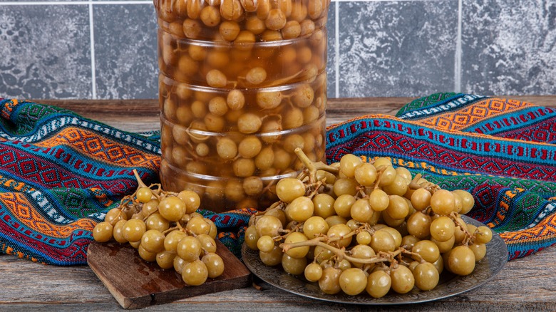 Turkish pickled grapes on a plate