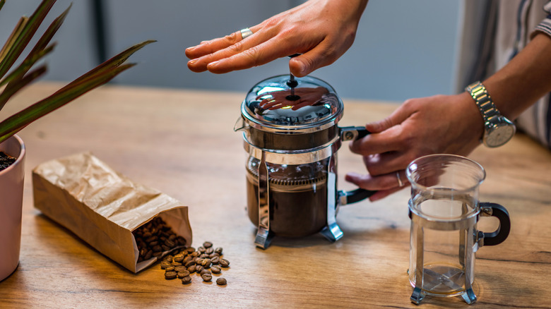 Full French press on counter