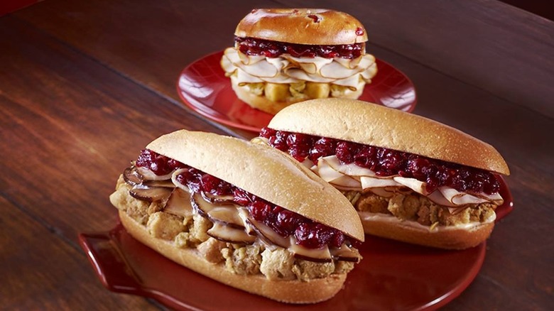 Thanksgiving sandwich with turkey, cranberries, and cheese