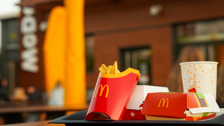 Tray of McDonald's menu items sitting next to each other