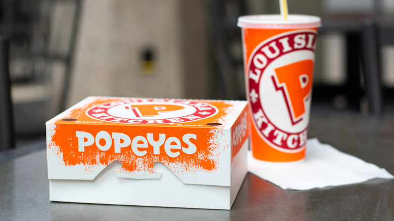 Box of Popeyes chicken and drink