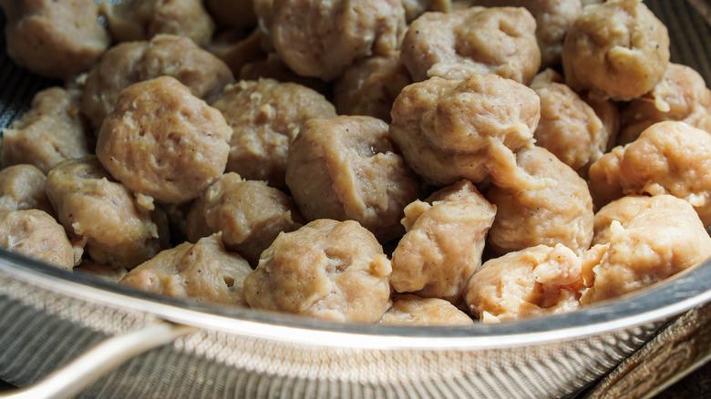 homemade meatballs in colander