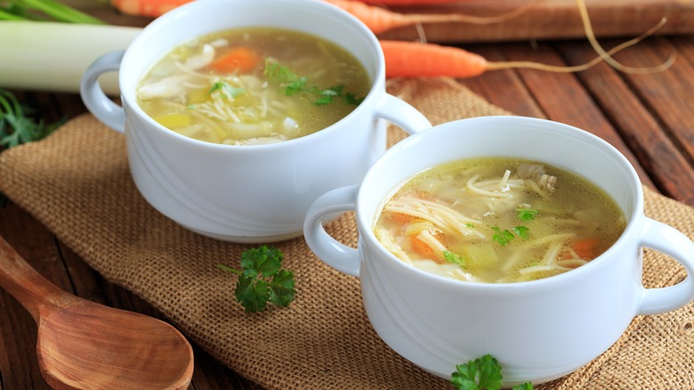 bowls of chicken soup