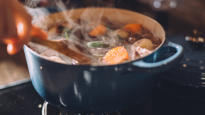 pot of soup cooking on stove