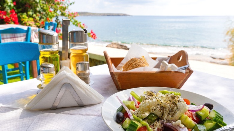 greek salad by aegean sea