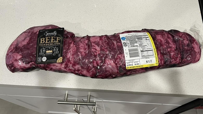 Overview shot of a packaged Aldi beef tenderloin