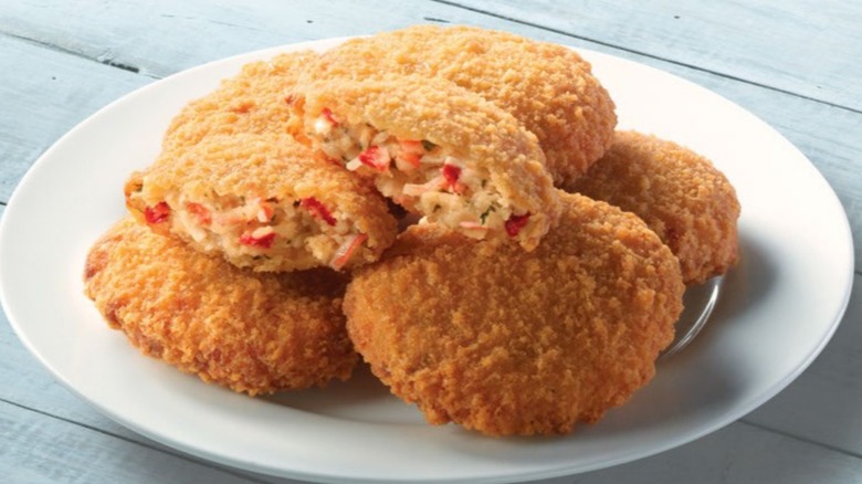 Stack of Long John Silver's crab cakes