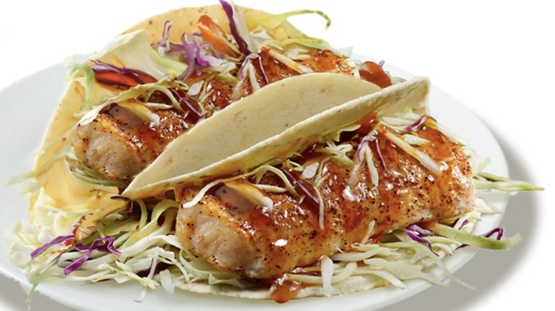 Pair of Long John Silver's grilled salmon tacos