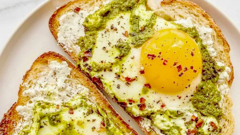 fried pesto egg on toast