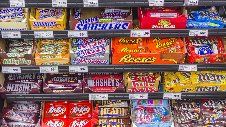 Rows of packaged candy at the grocery store