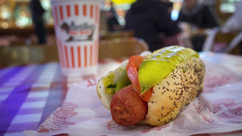 A Chicago style hot dog at Portillo's in Chicago