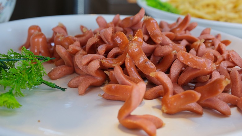 hot dogs cut octopus style