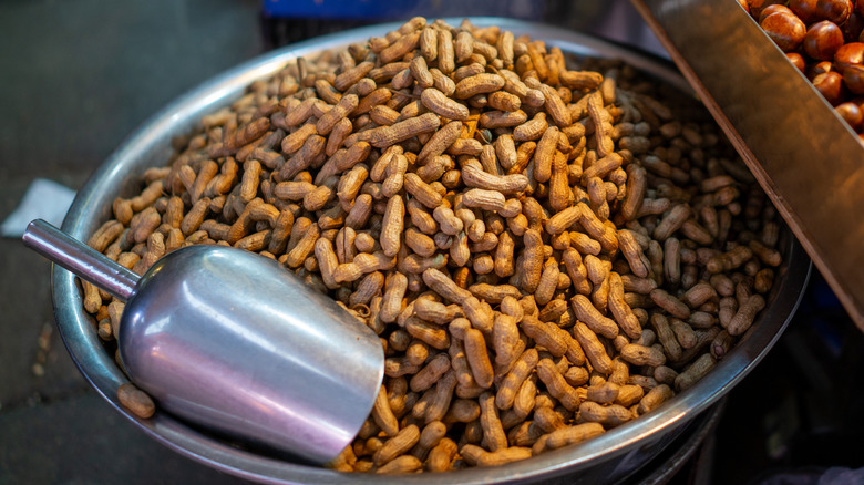 A pot full of boiled peanuts.