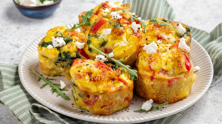 Pepper, feta and spinach egg muffins