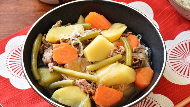 A bowl of nikujaga, or Japanese beef stew.