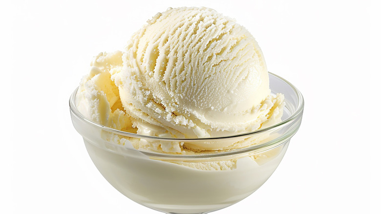 vanilla ice cream in glass bowl