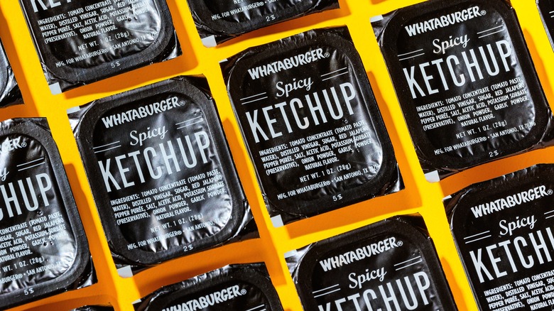 Packs of Whataburger ketchup