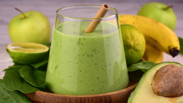 Creamy green smoothie with banana and avocado