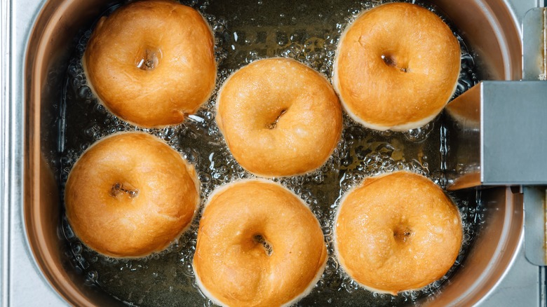 Donuts frying in oil