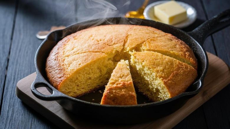 Cornbread in cast iron skillet