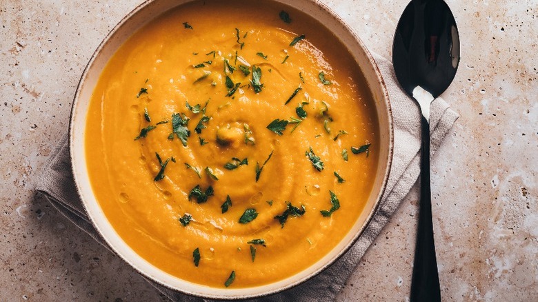 blended soup in bowl