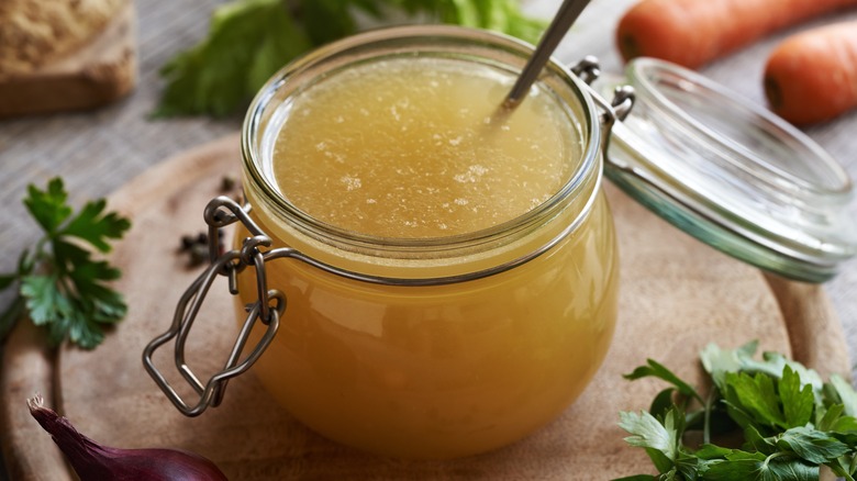 A mason jar full of stock