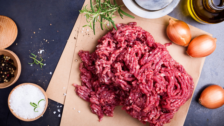 Minced meat on a cutting board