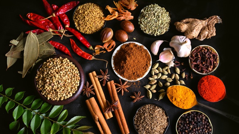 An assortment of mixed herbs and spices