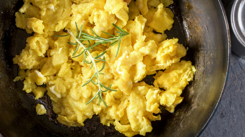 Classic scrambled eggs in a skillet