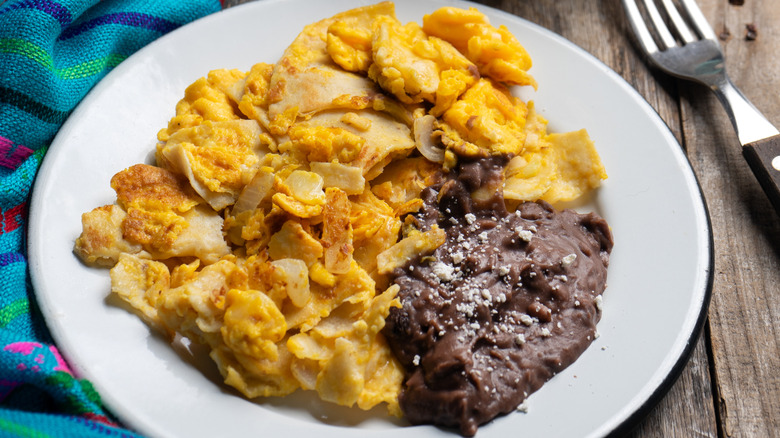 Migas with refried beans