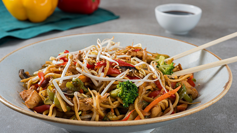 a bowl of chicken stir-fry