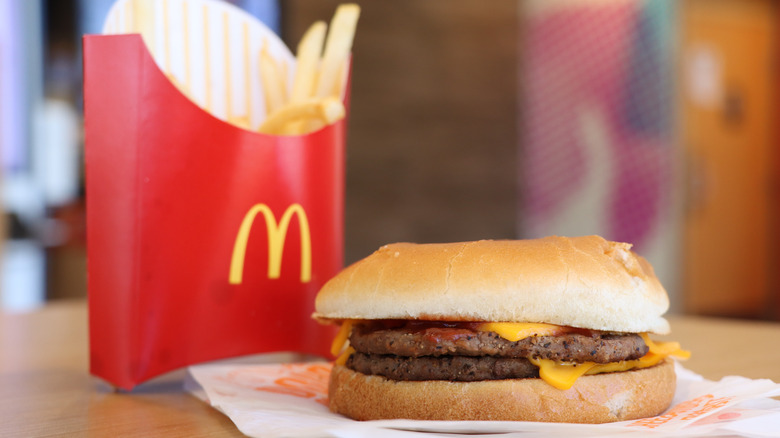 An order of McDonald's fries and McDouble are shown