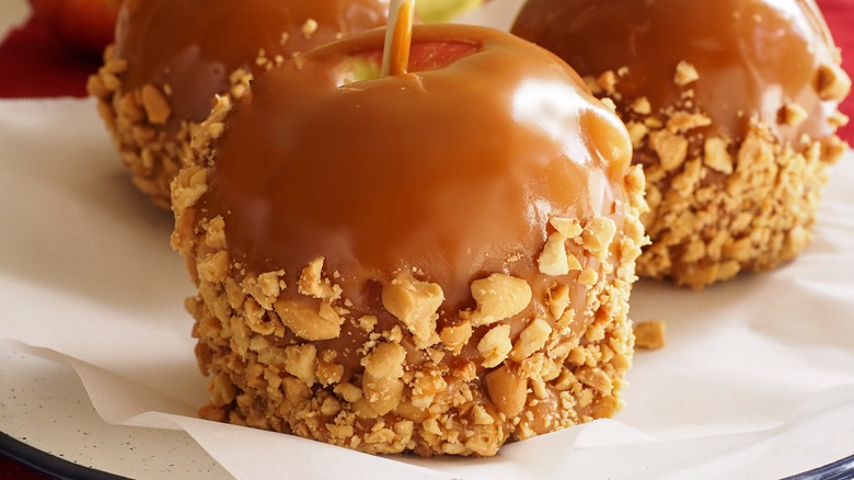 caramel apples dipped in nuts