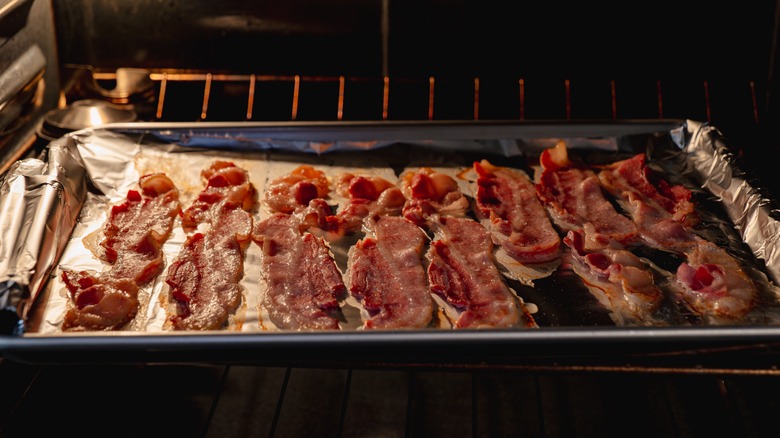 bacon cooking in oven