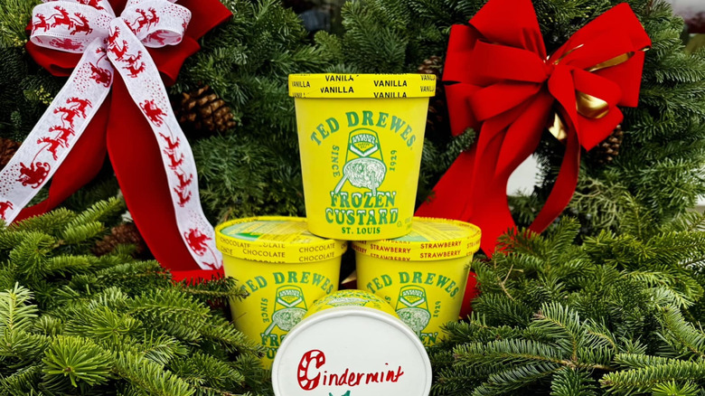 Ted Drewes frozen custard pints with Christmas trees