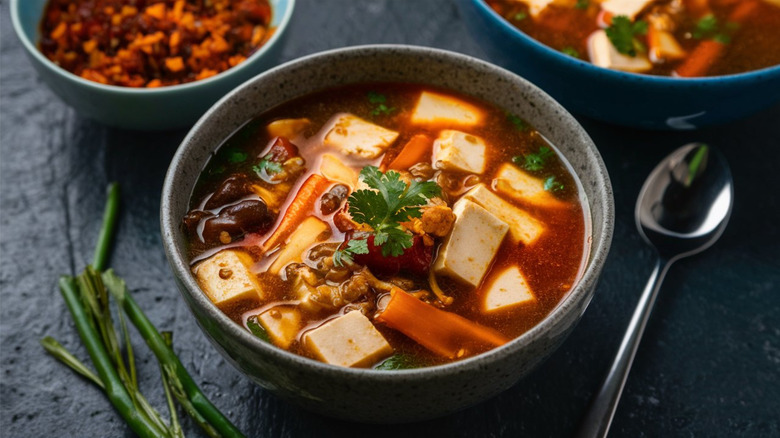 Bowl of spicy tofu soup