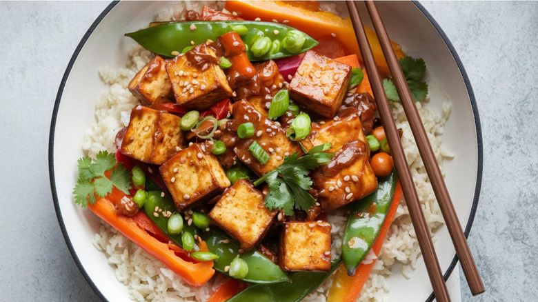 Bowl of tofu stir fry