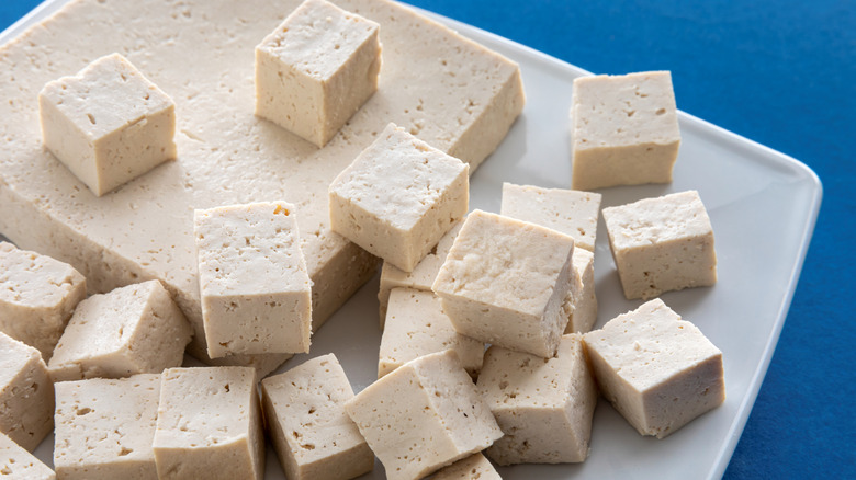 Blocks of raw tofu