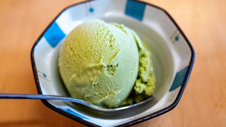 Bowl of green tea ice cream