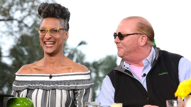 mario batali looking at carla hall laughing