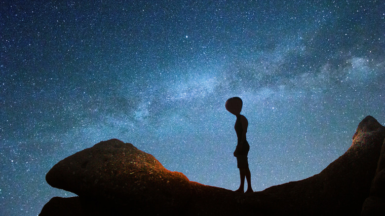 silhouette of an alien against the night sky