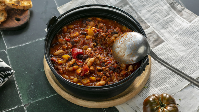 bowl of chili with spoon