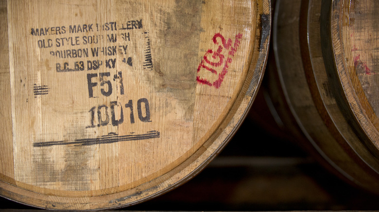 Closeup of a Maker's Mark bourbon barrel