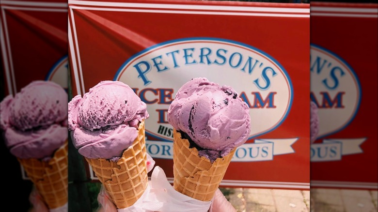 Petersen's Ice Cream with person holding two ice cream cones