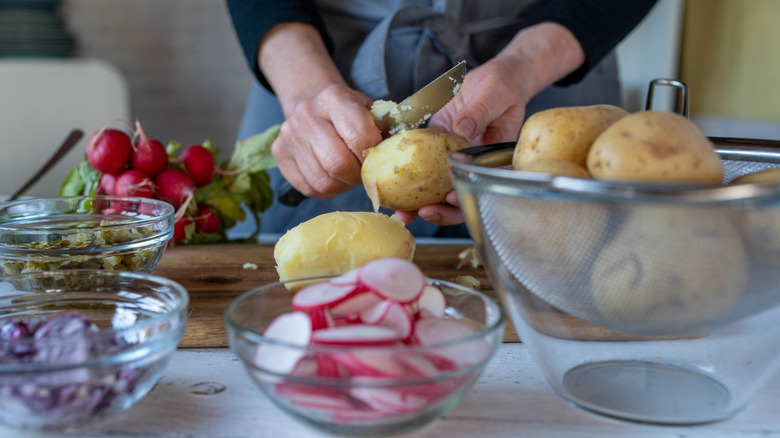 ingredients being prepared for potato salad