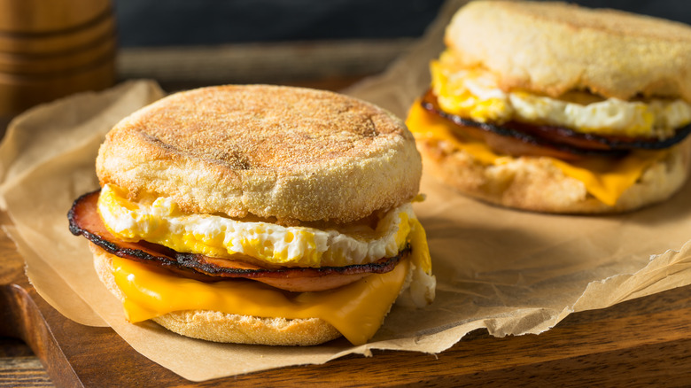 two breakfast sandwiches