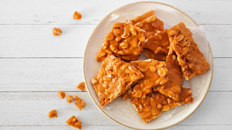 hard toffee pieces with peanuts