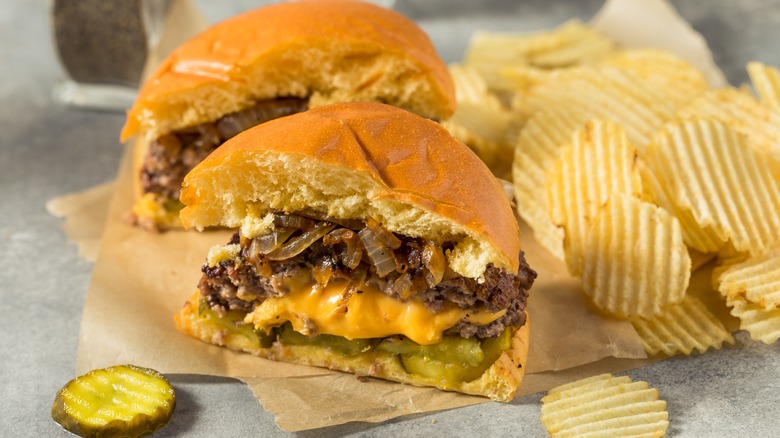 Juicy Lucy burger with onions