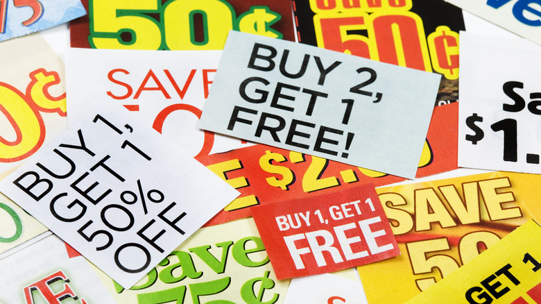 A disheveled pile of generic coupons