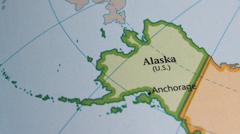 A close-up image of Alaska on a map.